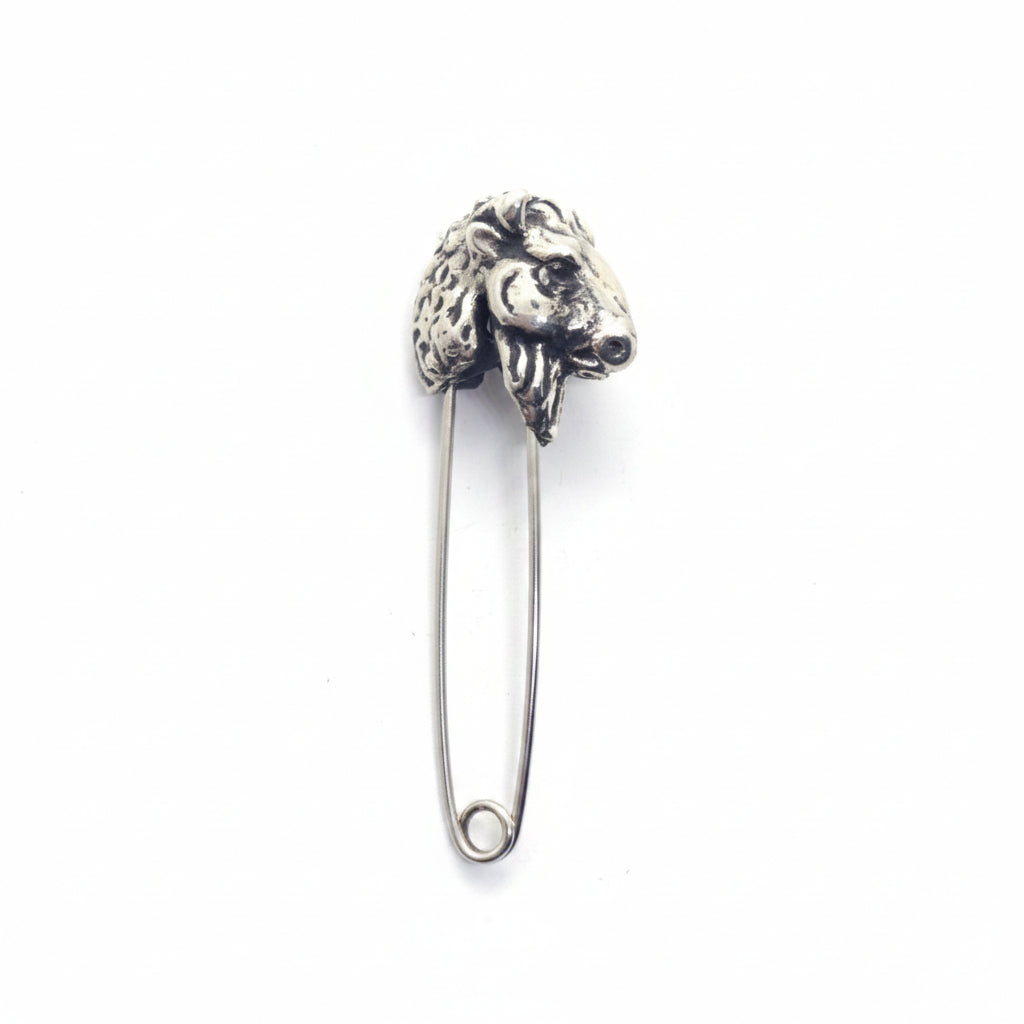 Bison Head Sterling Silver Safety Pin