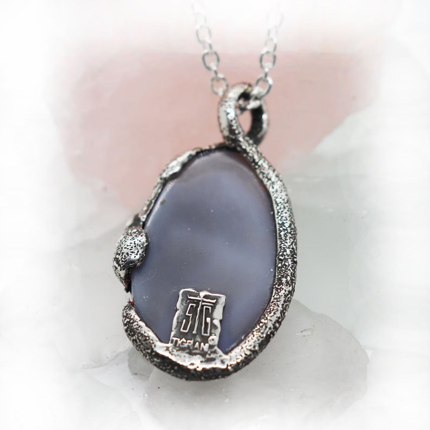 Black Mamba Natural Amethyst Stone Sterling Silver Necklace V2