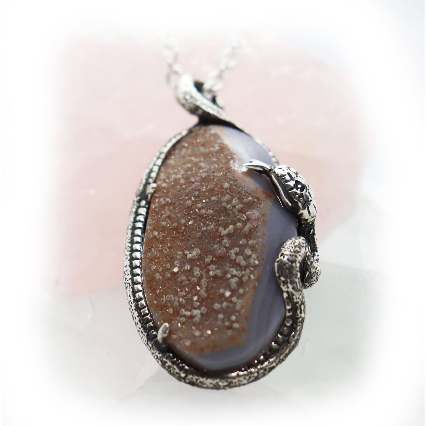 Black Mamba Natural Amethyst Stone Sterling Silver Necklace V2