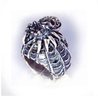 Black Widow Sterling Silver Ring with Red CZ oval Stone