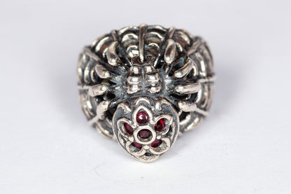Black Widow Sterling Silver Ring with Red CZ oval Stone