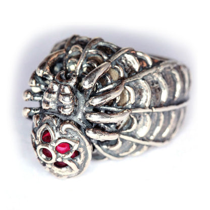 Black Widow Sterling Silver Ring with Red CZ oval Stone