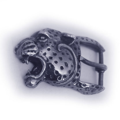 Black Jaguar Angry Head Sterling Silver Belt Buckle