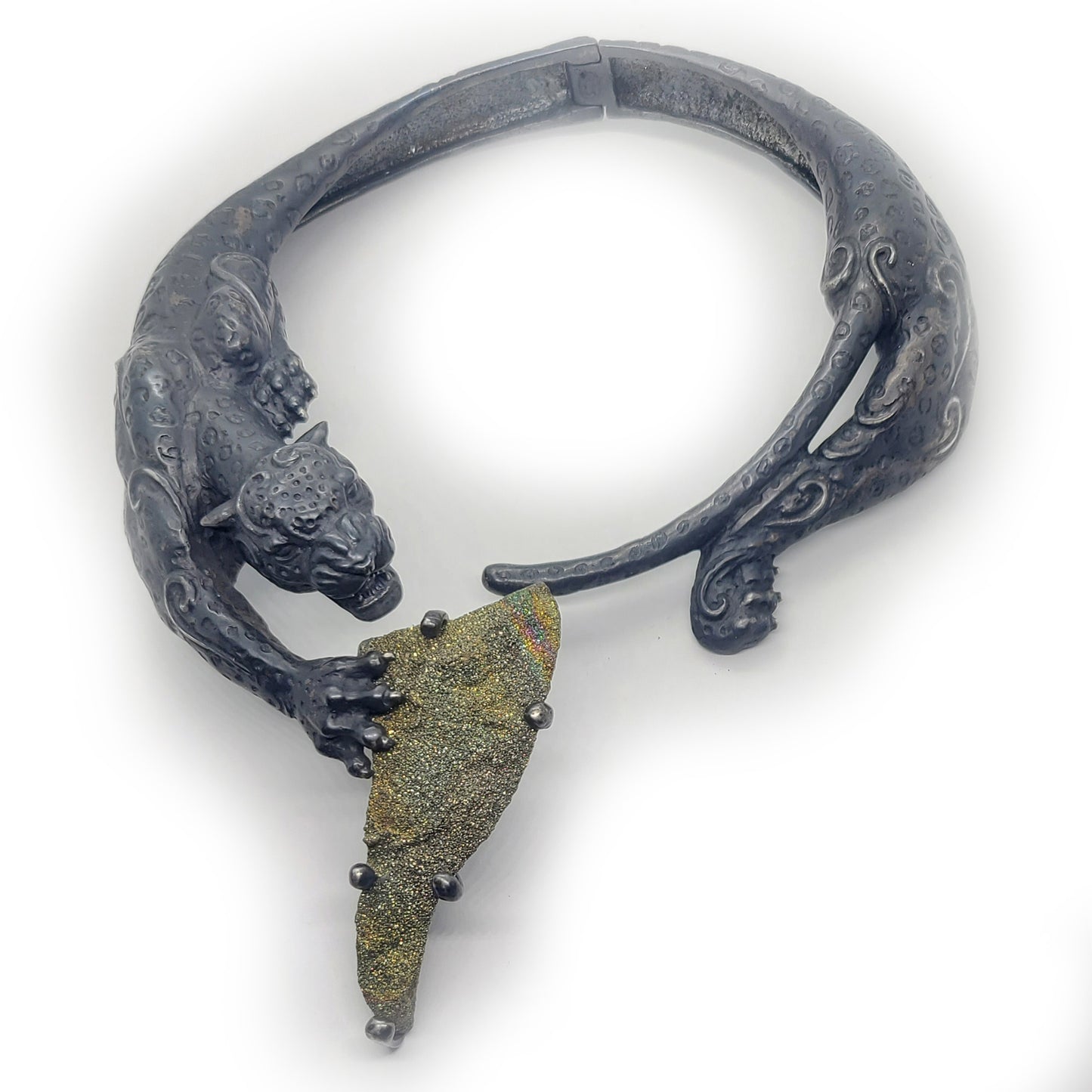 Black Jaguar with Stone Sterling Silver Necklace
