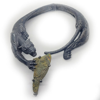 Black Jaguar with Stone Sterling Silver Necklace