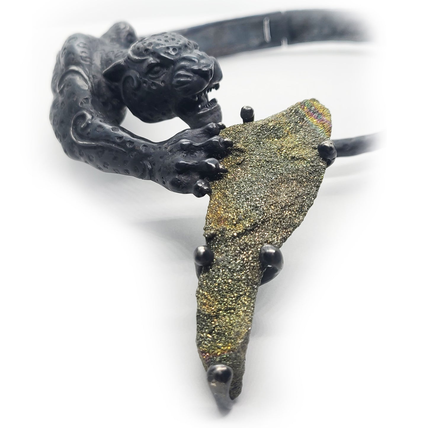 Black Jaguar with Stone Sterling Silver Necklace