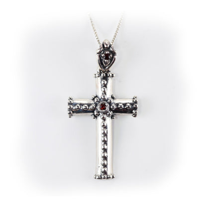 Bolik Cross Sterling Silver Pendant With Ruby Stone