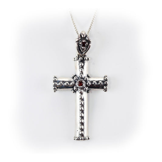 Bolik Cross Sterling Silver Pendant With Ruby Stone