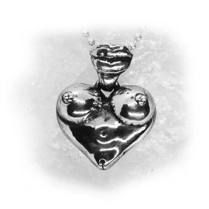 Boobs in Shape of a Heart with Lips Sterling Silver Pendant