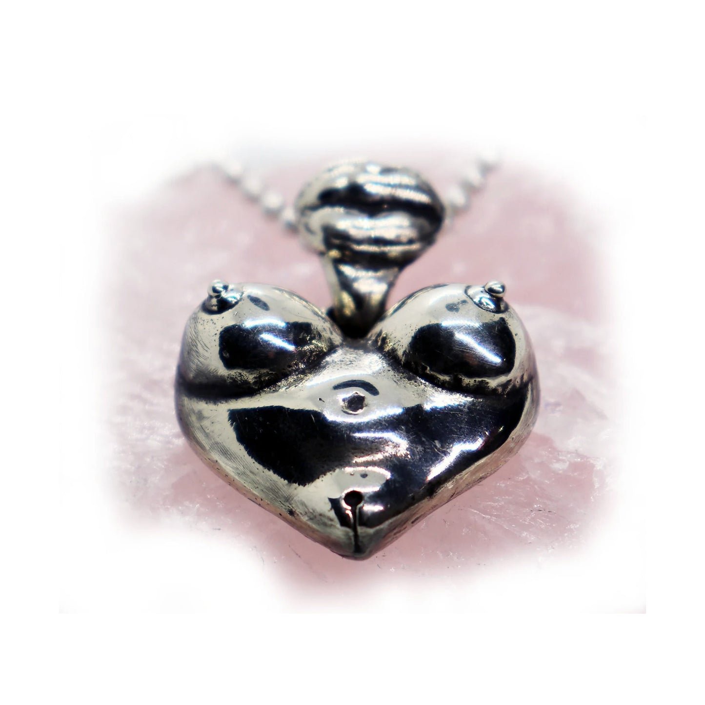 Boobs in Shape of a Heart with Lips Sterling Silver Pendant