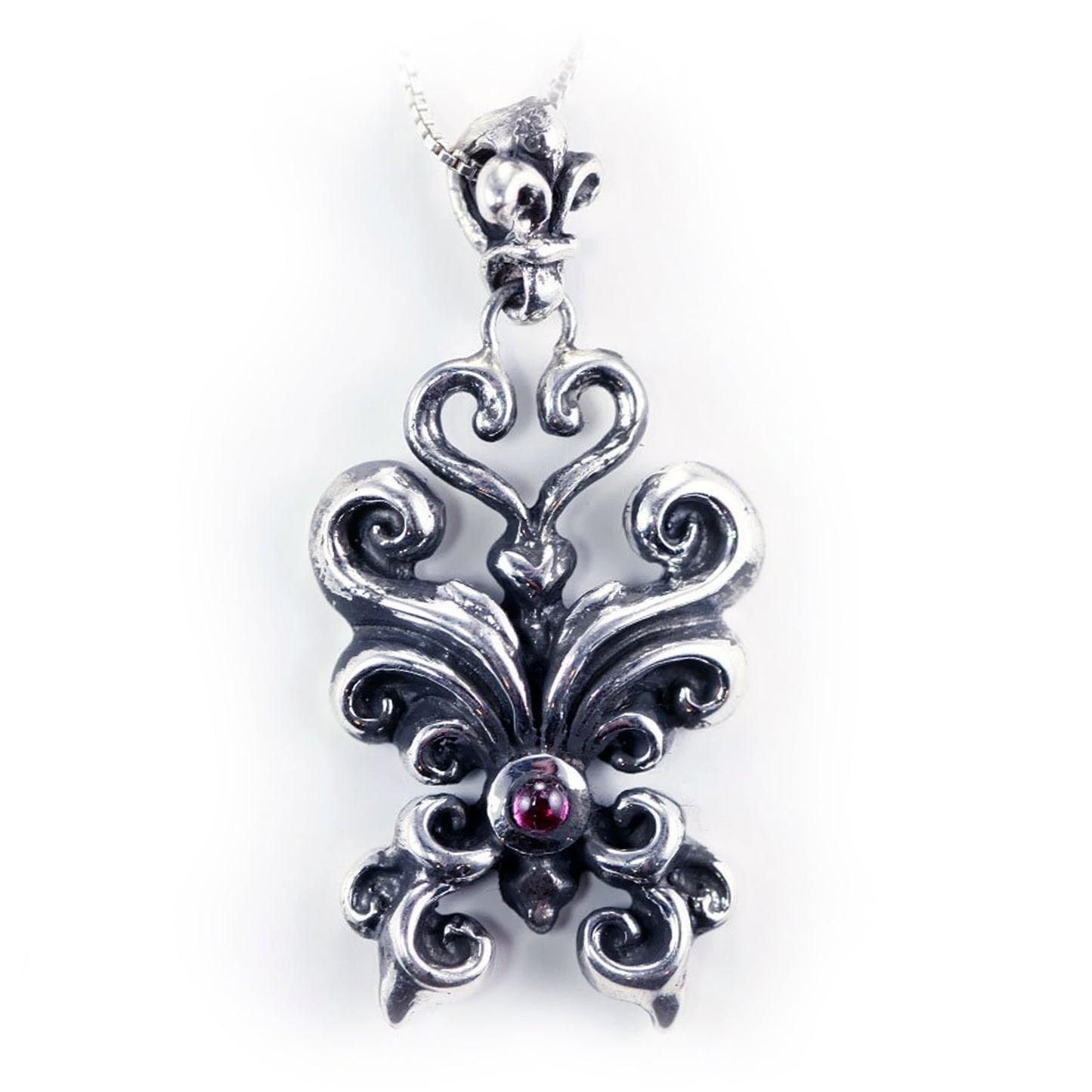 Butterfly Sterling Silver Pendant with Garnet Stone