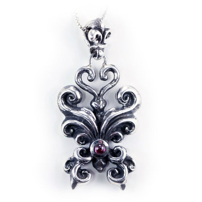 Butterfly Sterling Silver Pendant with Garnet Stone