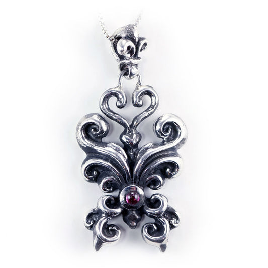 Butterfly Sterling Silver Pendant with Garnet Stone