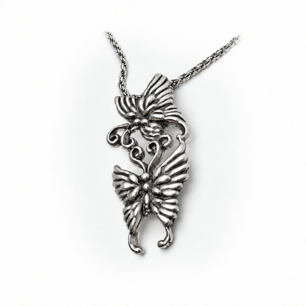 Butterflies in Love Playing and Flying Sterling Silver Pendant