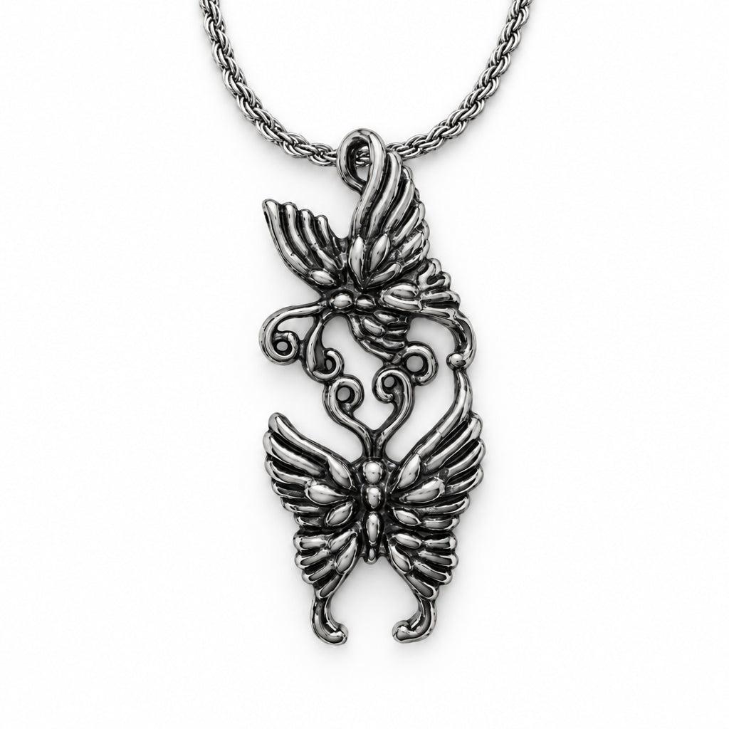 Butterflies in Love Playing and Flying Sterling Silver Pendant