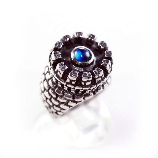 Castle with Blue Stone Sterling Silver Ring