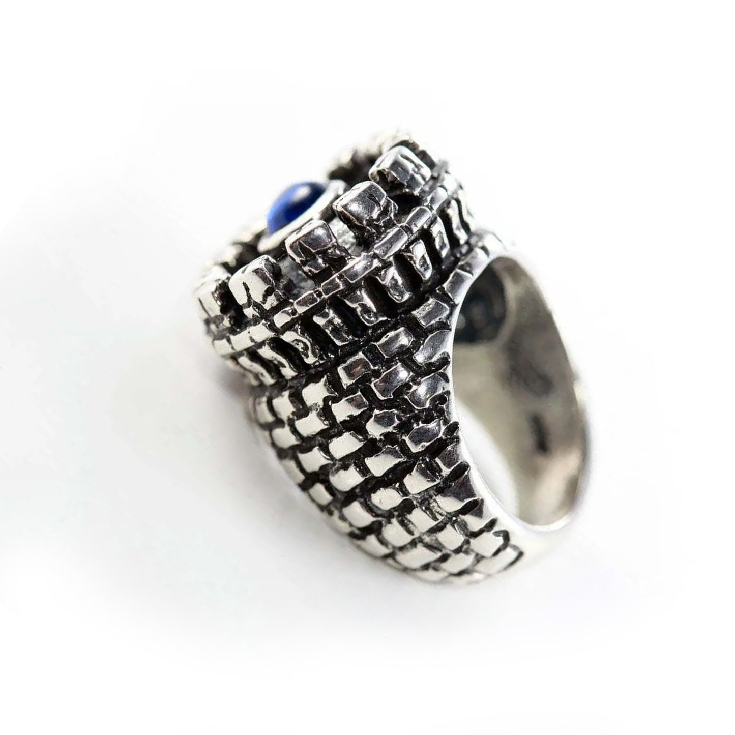 Castle with Blue Stone Sterling Silver Ring