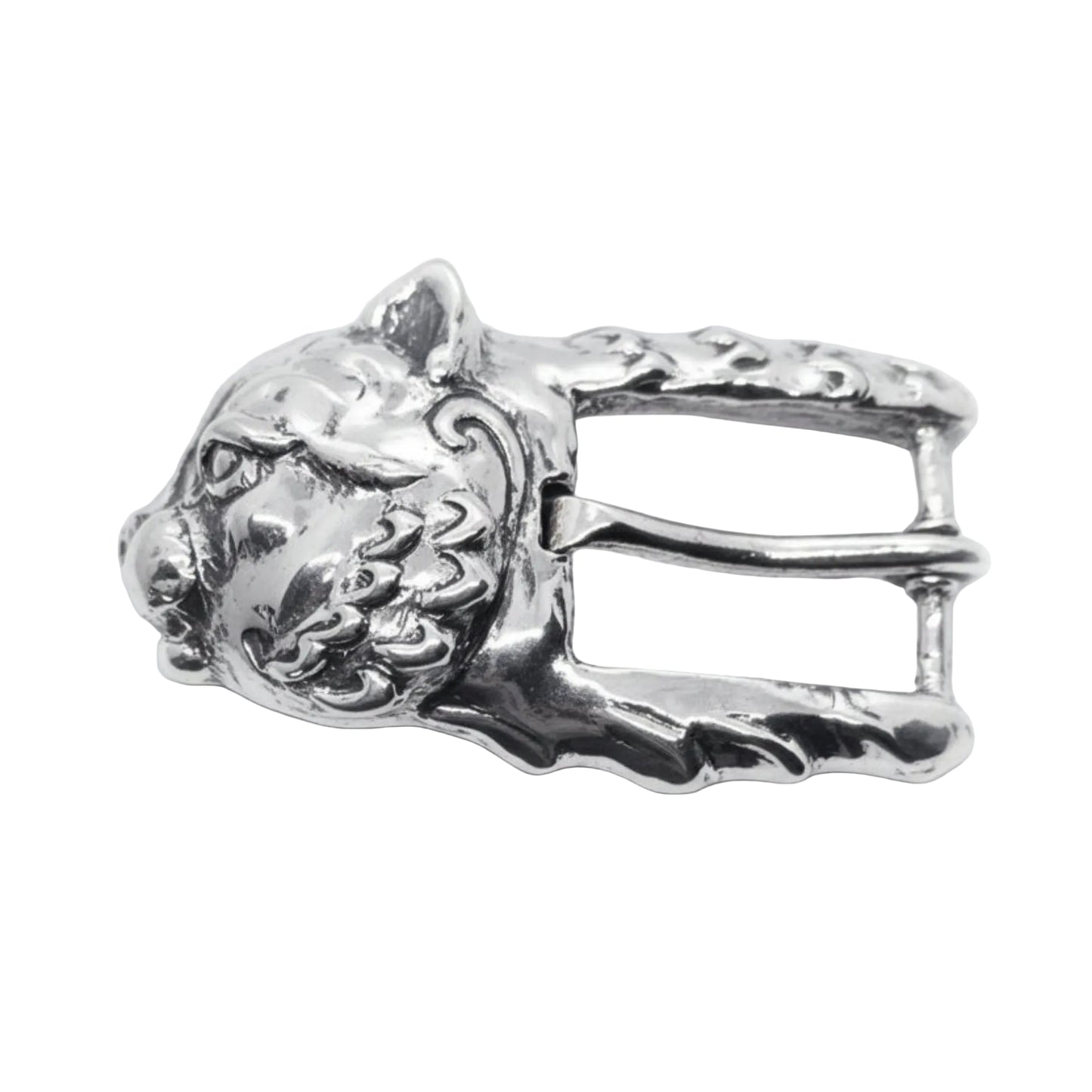 Cat Head Sterling Silver Belt Buckle
