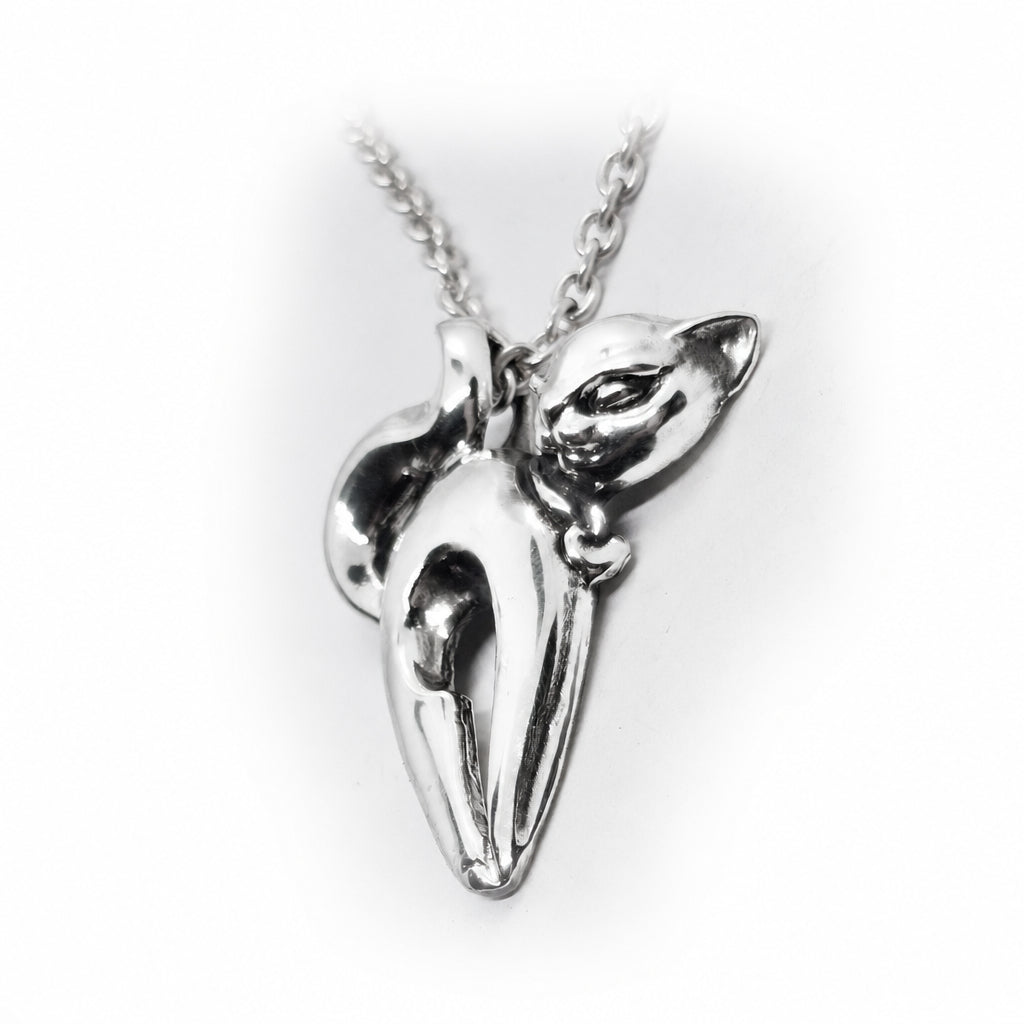 Cat Horny Looking Sterling Silver or Gold Pendant