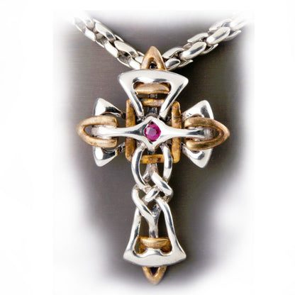 Celtic Cross with Ruby Stones Sterling Silver Pendant