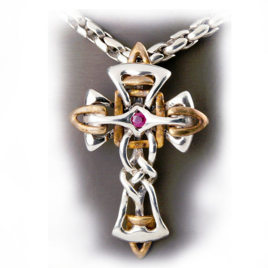 Celtic Cross with Ruby Stones Sterling Silver Pendant