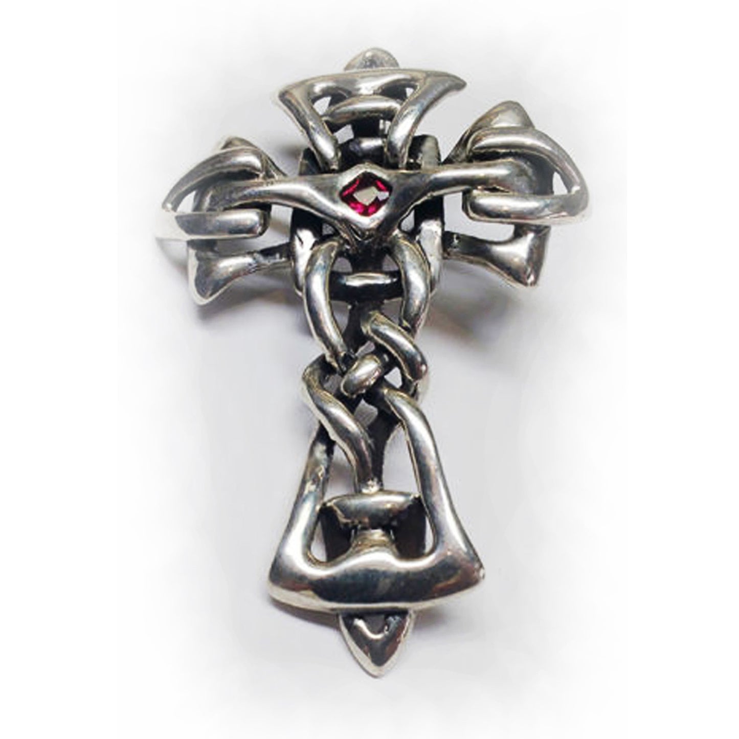 Celtic Cross with Ruby Stones Sterling Silver Pendant