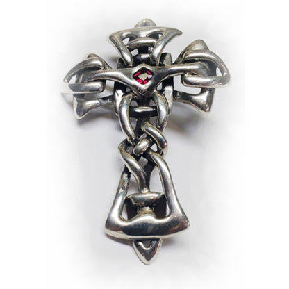 Celtic Cross with Ruby Stones Sterling Silver Pendant
