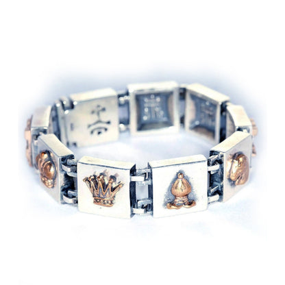 Sterling Silver and Bronze Chess Piece Charm Bracelet