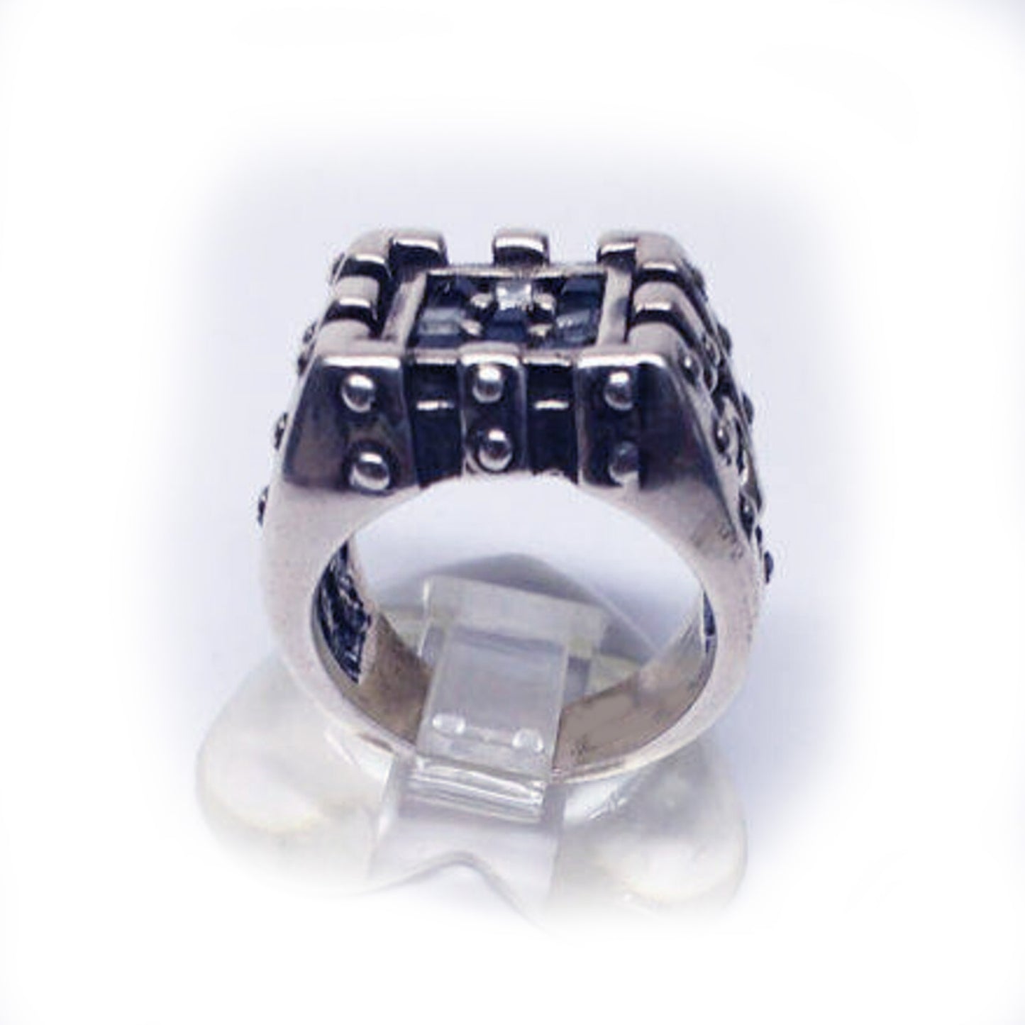 Chess Sterling Silver Ring with black and white Stones