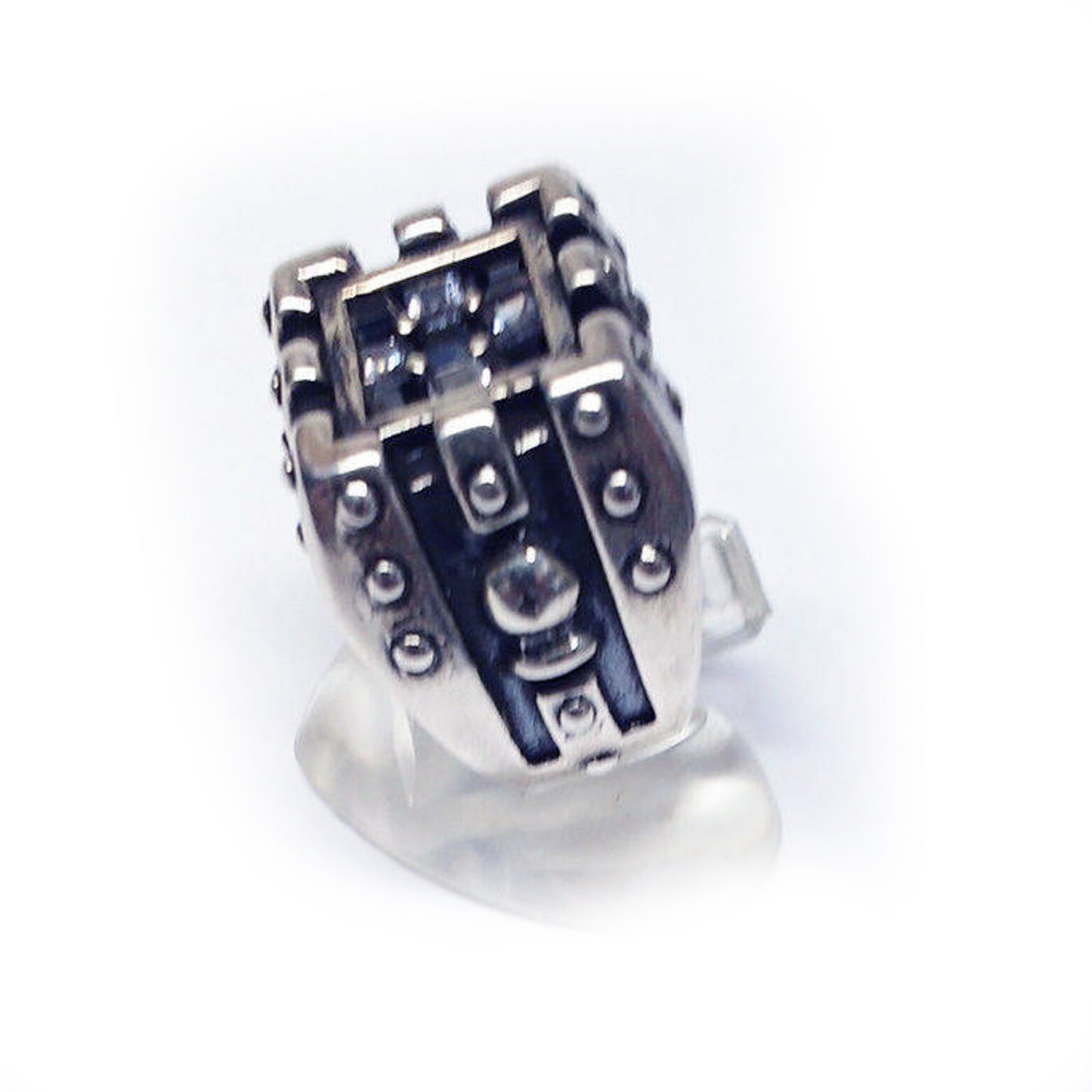 Chess Sterling Silver Ring with black and white Stones