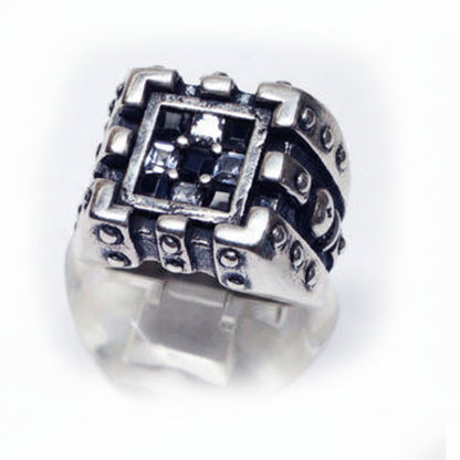 Chess Sterling Silver Ring with black and white Stones