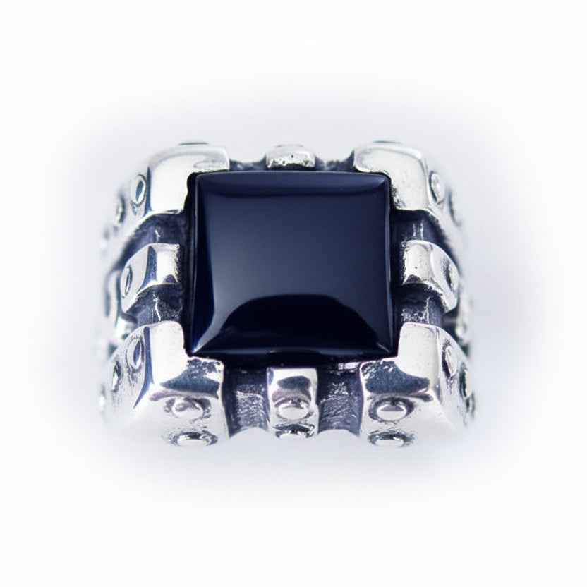 Chess Sterling Silver Ring with Black Onyx Stone