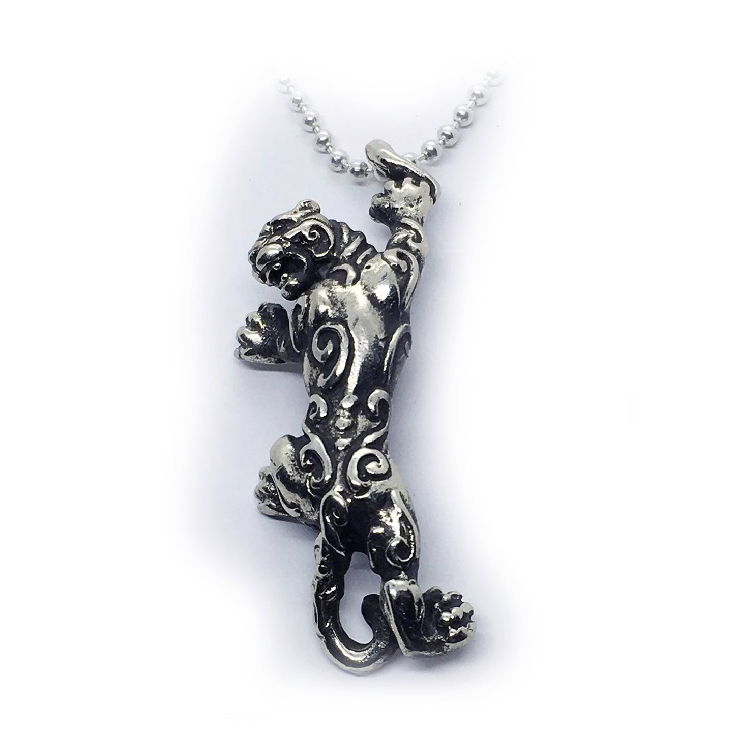 Climbing Jaguar With Designs Sterling Silver Pendant
