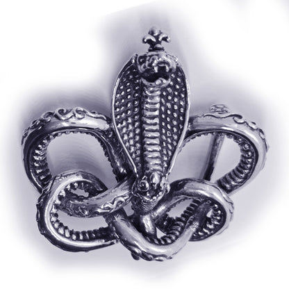 Cobra King Crawling Snake Sterling Silver Belt Buckle