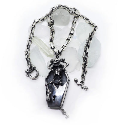 Coffin Skeleton Sterling Silver Pendant, Gothic Necklace