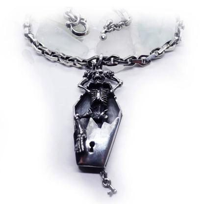 Coffin Skeleton Sterling Silver Pendant, Gothic Necklace