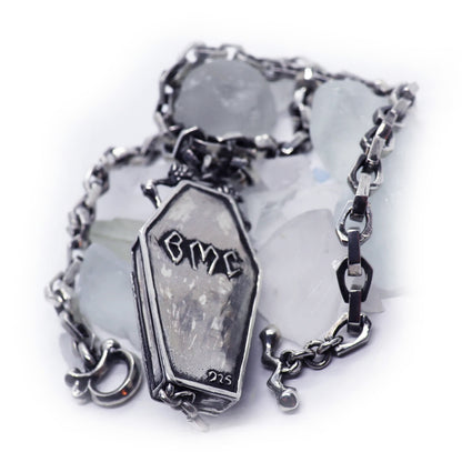 Coffin Skeleton Sterling Silver Pendant, Gothic Necklace