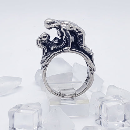 Couple Making Love Sterling Silver Erotic Ring