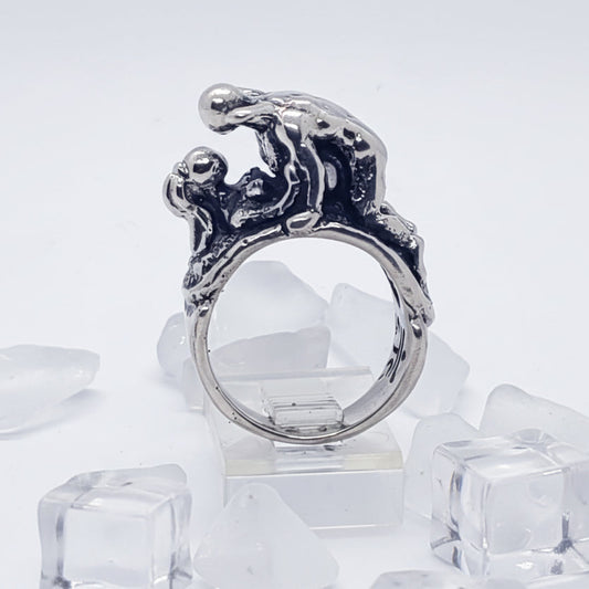Couple Making Love Sterling Silver Erotic Ring