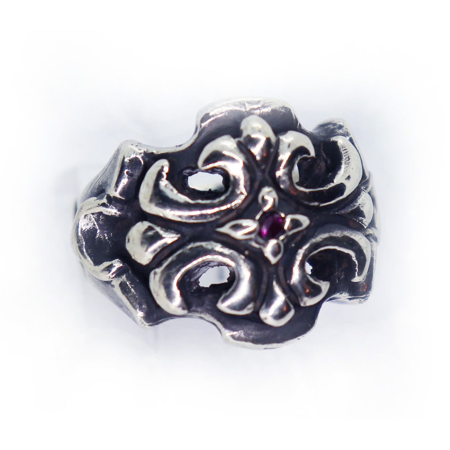 Cross Design with Ruby Stone Sterling Silver Ring