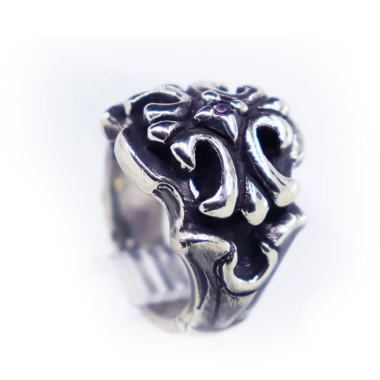 Cross Design with Ruby Stone Sterling Silver Ring