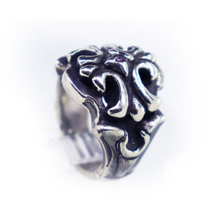 Cross Design with Ruby Stone Sterling Silver Ring
