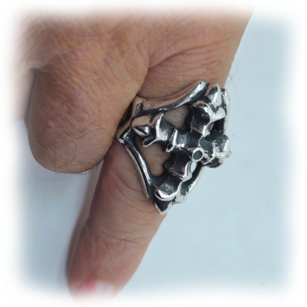 Cross Gotica Sterling Silver Ring with Ruby