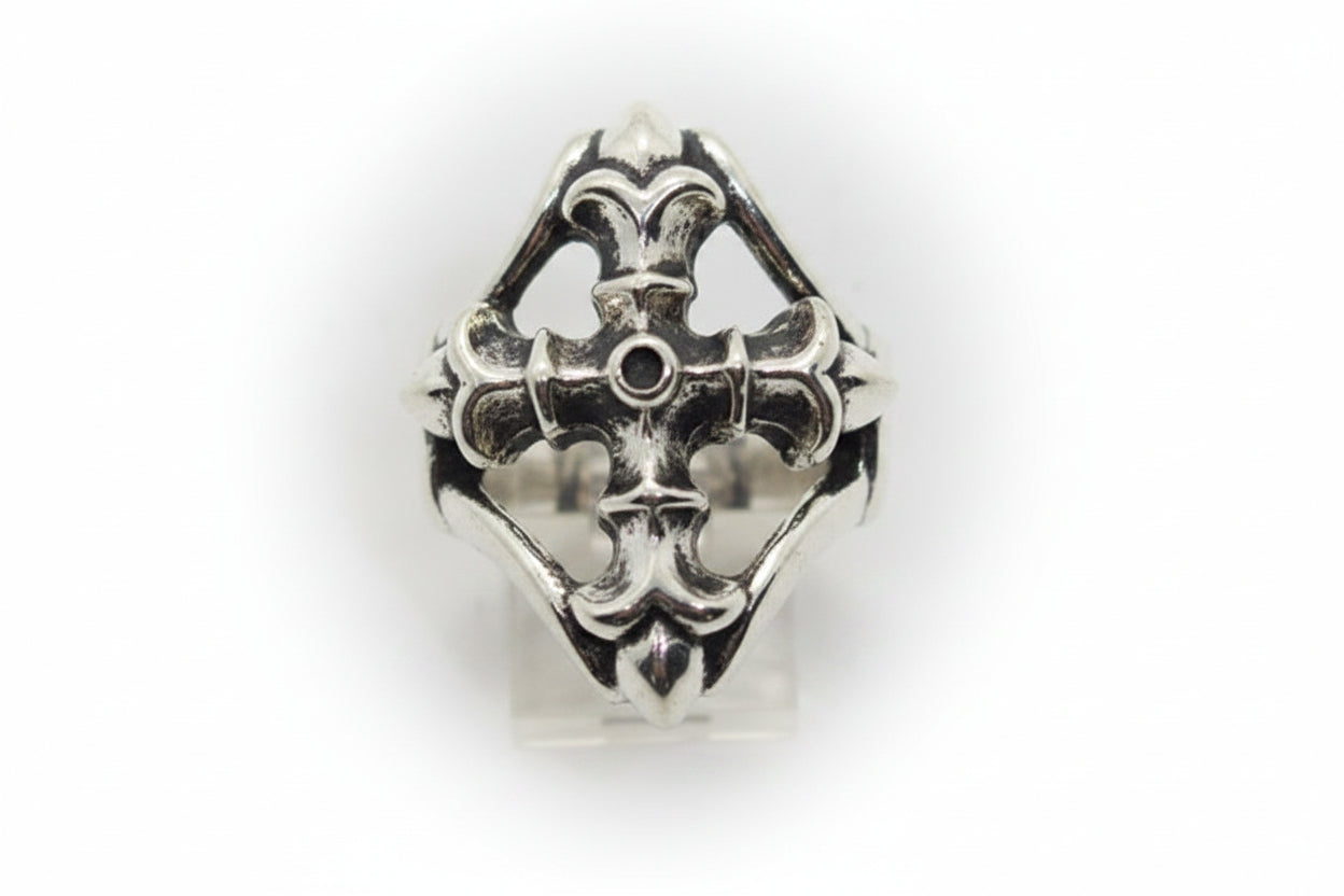 Cross Gotica Sterling Silver Ring with Ruby