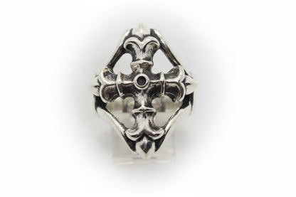 Cross Gotica Sterling Silver Ring with Ruby