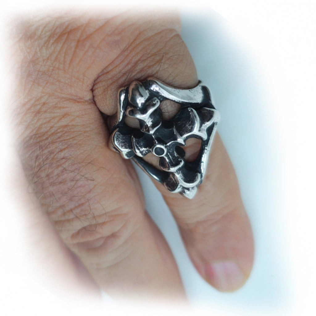 Cross Gotica Sterling Silver Ring with Ruby
