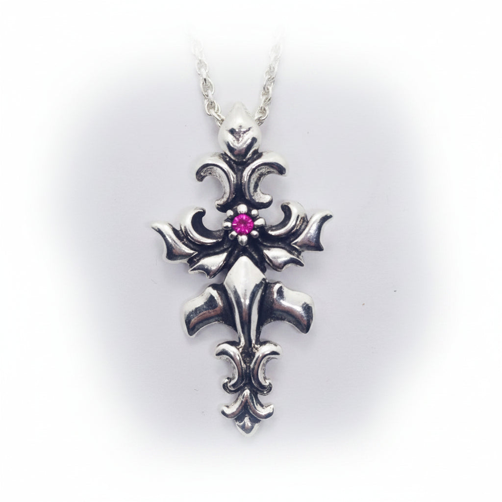 Cross Melodia Sterling Silver Cross Pendant with Ruby