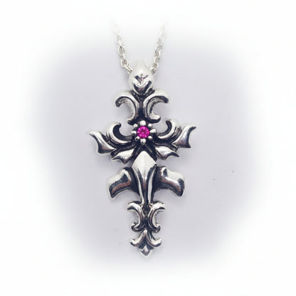 Cross Melodia Sterling Silver Cross Pendant with Ruby