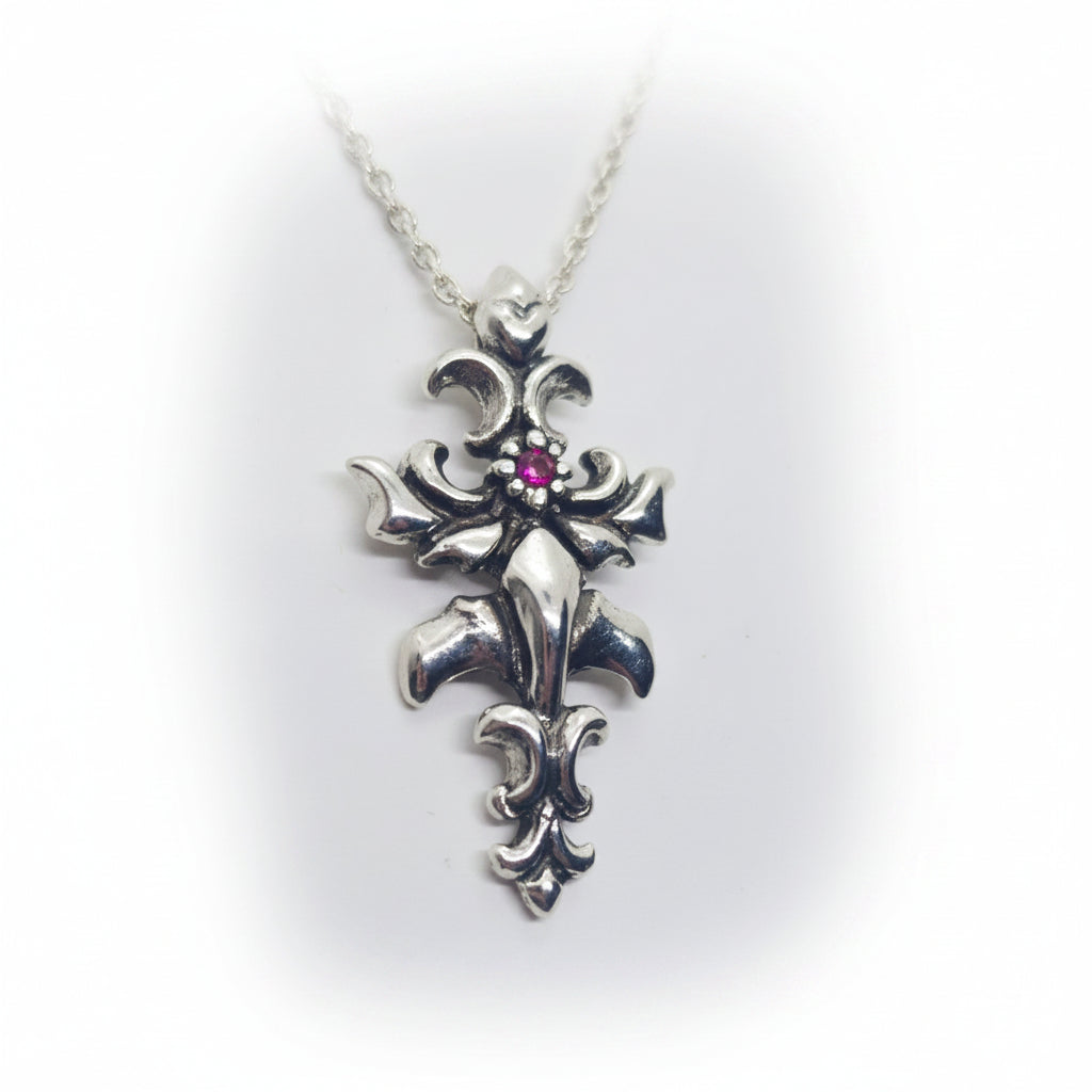 Cross Melodia Sterling Silver Cross Pendant with Ruby
