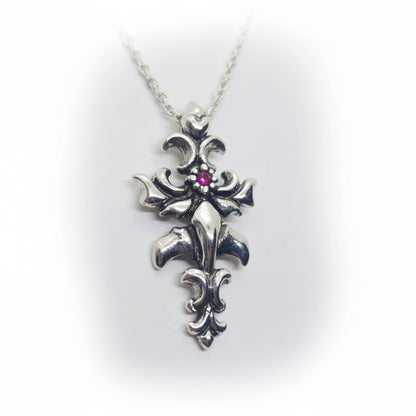 Cross Melodia Sterling Silver Cross Pendant with Ruby